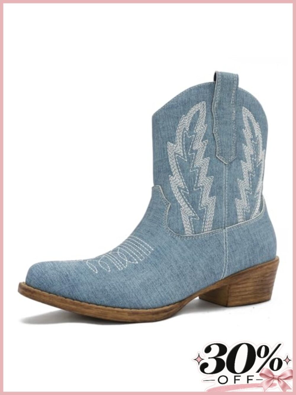 Faux Leather Western Ankle Boots Women Snip Toe Chunky Heel Zipper